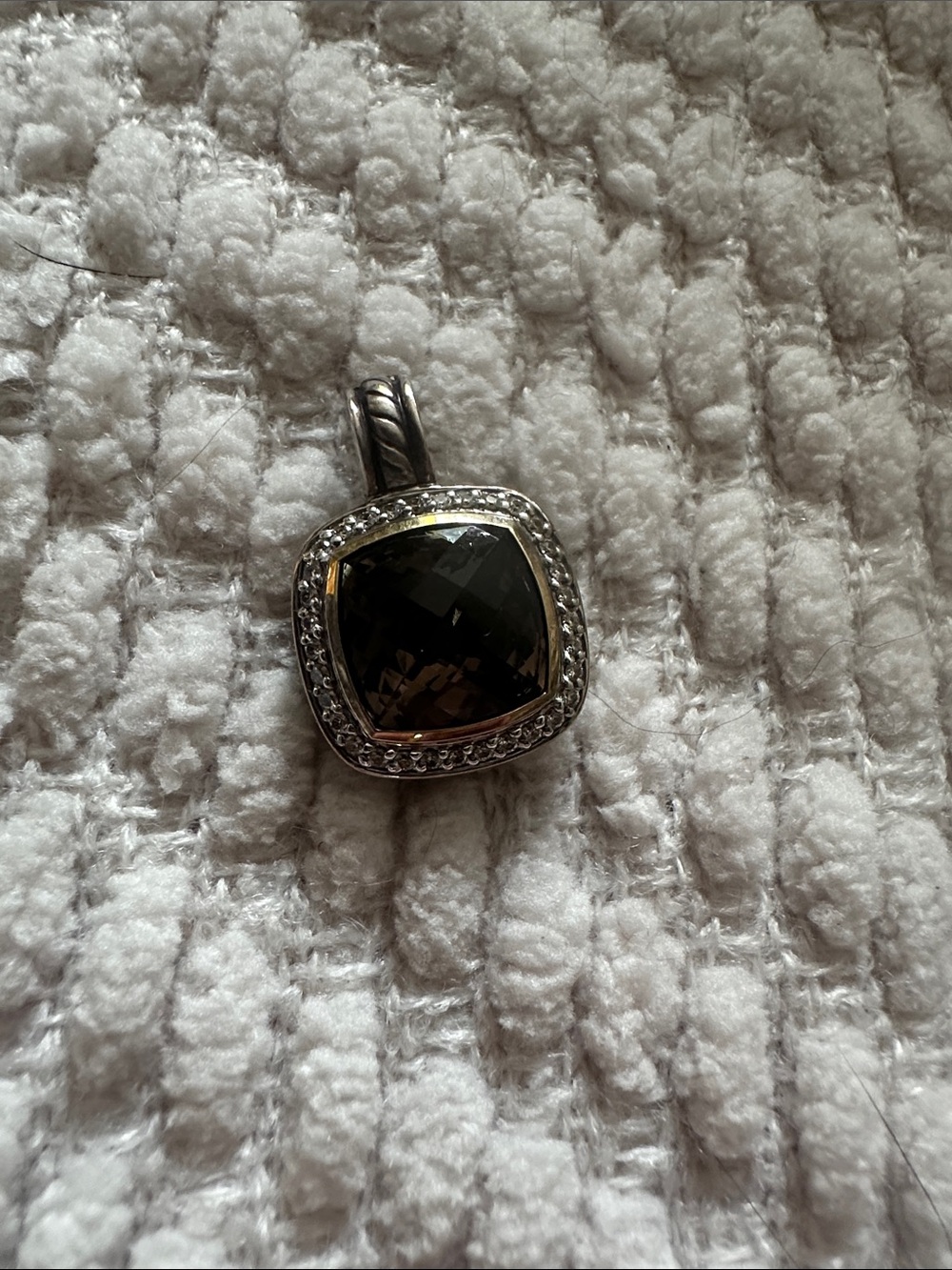David Yurman Albion 14mm Smokey Quartz with Diamond enhancer pendant